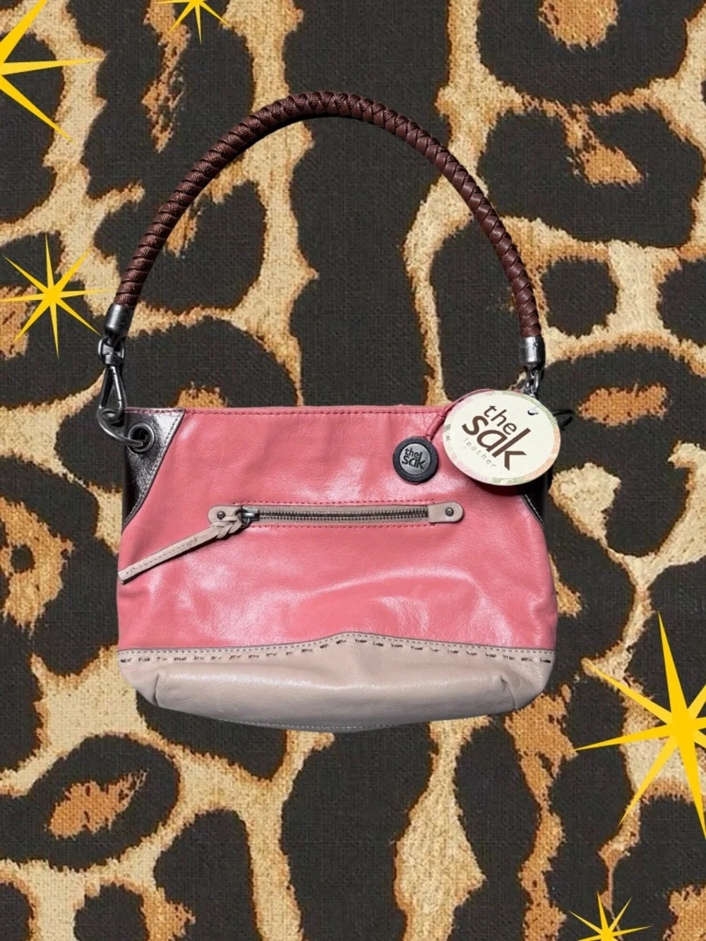 THE SAK | NWT Indio Demi Hobo Braided Strap Shoulder Bag in Pink/Taupe
